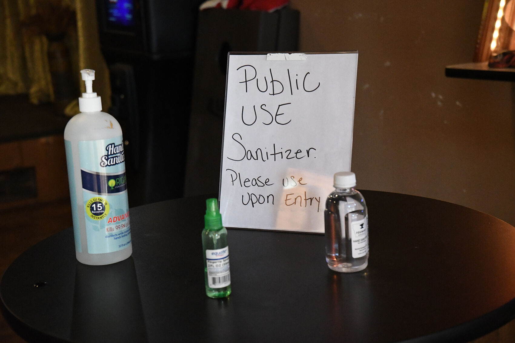 Hand sanitizer at Rails Bar & Grill